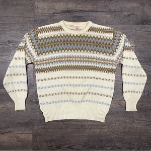 Vintage 1970s All Over Abstract Print Knit Pullover Sweater Sz XL